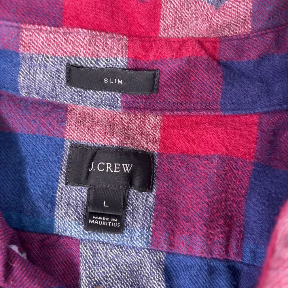 J. Crew Red, Blue & Gray 100% Cotton Plaid Button-Down Slim Fit Shirt Large 1234